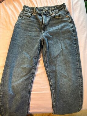 American Eagle Outfitters Dark Blue High-Rise Straight Jeans